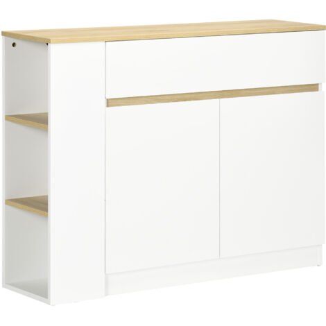 Buffet meuble de rangement avec 2 tiroirs 3 étagères ouvertes et placard 2 portes 110 x 29,5 x 82 cm blanc (1/5)