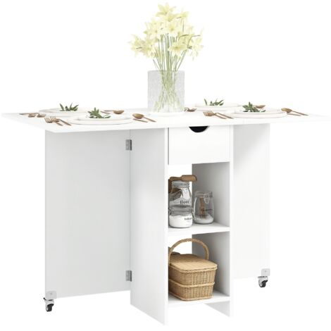 Table pliante pour 2 à 4 personnes, table de cuisine pliante avec rangement, table extensible sur roulettes, blanche
