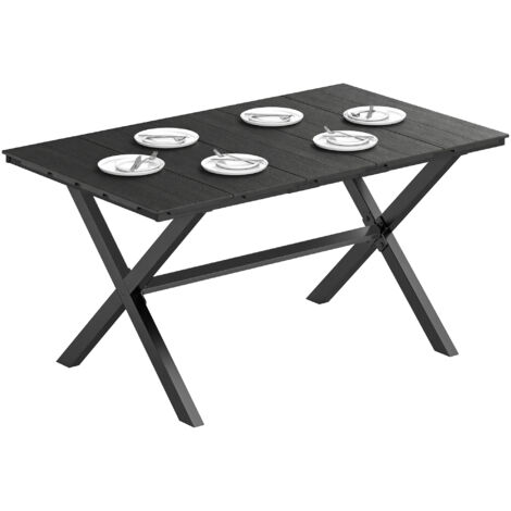 Table de jardin pour 6 personnes avec structure métallique à lattes en HDPE 150x90x74 cm noire (1/5)