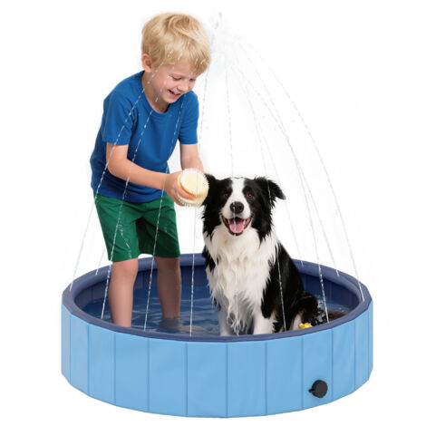 Piscine pour chiens moyens et petits, pliable avec arroseur en PVC antidérapant Ø100x30 cm bleu clair (1/5)