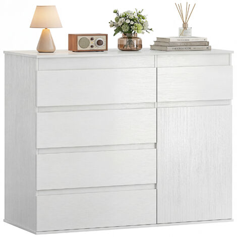 Buffet salon. meuble de rangement avec 5 tiroirs. étagère réglable et porte à fermeture douce. 100 x 40 x 80 cm. blanc (1/5)
