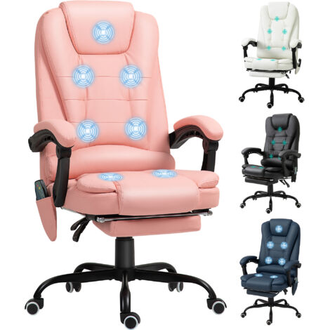 Chaise de bureau avec 7 points de massage avec repose-pieds rétractable, télécommande à hauteur réglable et tissu PU rose (1/5)