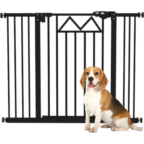 Barrière extensible pour animaux avec fermeture automatique et système de double verrouillage 74-100x76 cm Noir