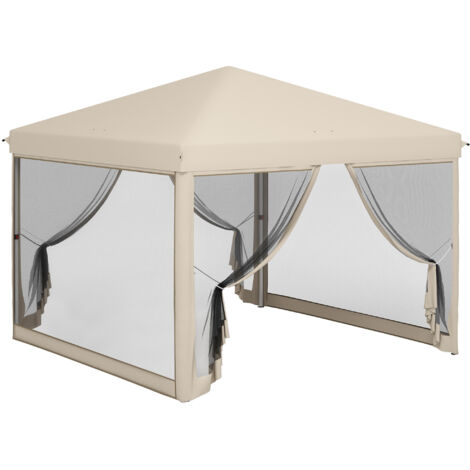 Gazebo de jardin 3x3 m avec moustiquaires anti-UV Cadre en acier et sac de transport pour terrasse Terrasse Beige (1/5)
