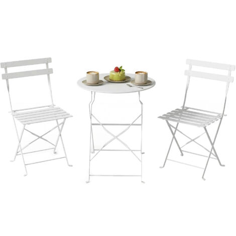 Ensemble bistrot extérieur pliant avec table et 2 chaises, blanc (1/5)