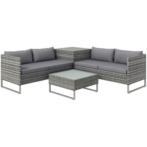 Ensemble de jardin 4 pièces avec 2 canapés 2 places, table basse et table basse haute, en acier et rotin (1/5)