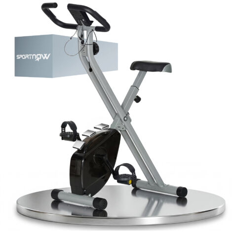 Vélo d’appartement pliant magnétique à 8 niveaux avec écran LCD, roulettes et selle réglable, gris et noir (1/5)