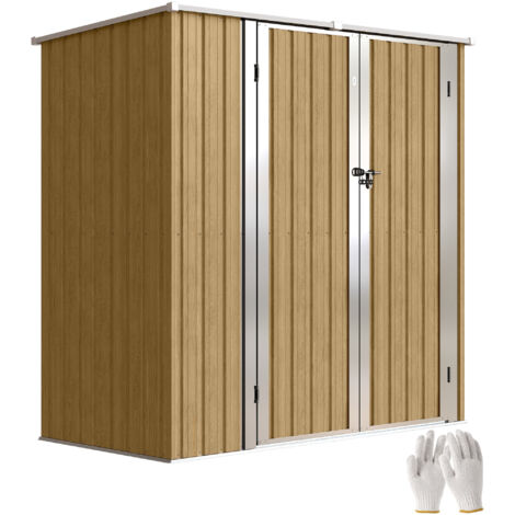Abri de jardin extérieur métallique 1,37 m² 163x89x163 cm avec toit incliné, portes avec loquet et gants marron (1/5)