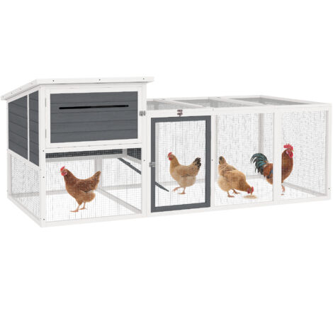 Poulailler extérieur avec clapier, nid, toit étanche, plateaux amovibles, bois pour 2-4 poules et lapins, 214x101x91,5 cm, gris (1/5)