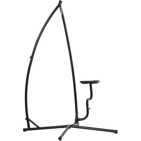 Support pour chaise suspendue 190 cm Soutien de balançoire avec table d’appoint Charge maximale. Structure métallique de 120 kg pour jardin patio Noir (1/5)