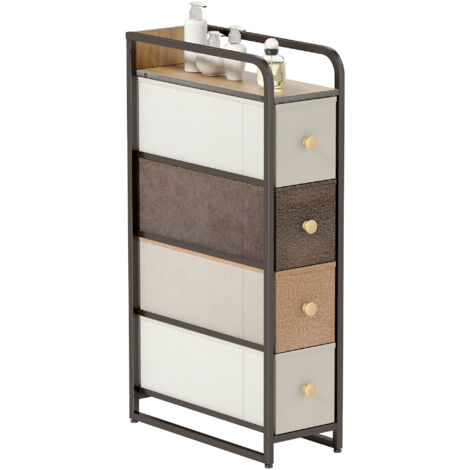 Commode avec 4 tiroirs en tissu Commode en acier pour chambre pour petits espaces Salon Dressing Multicolore (1/5)