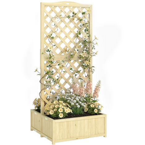 Jardinière avec Treillis Carré Potager Bois Pliable Double Bac à Fleurs pour Plantes Grimpantes 73 x 70 x 170 cm Naturel (1/5)