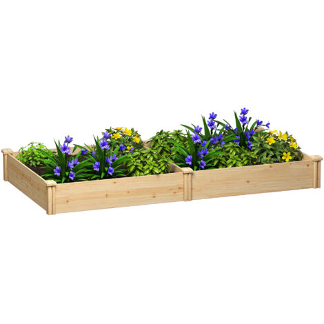 Jardin urbain en bois surélevé pour la culture des plantes avec séparateur et base ouverte 235x121x26 cm Naturel (1/5)