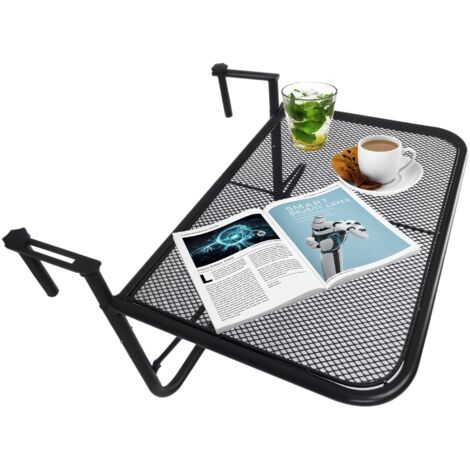Table suspendue de balcon avec bras réglable et hauteur réglable en 3 positions, cadre métallique 60x56x50 cm noir