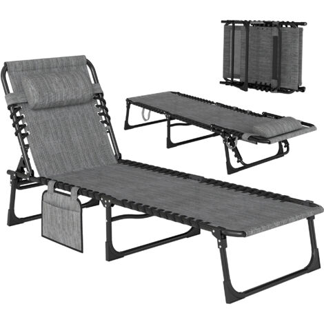Chaise longue pliable bain de soleil dossier inclinable 5 niveaux têtière amovible 189 x 58 x 30 cm gris