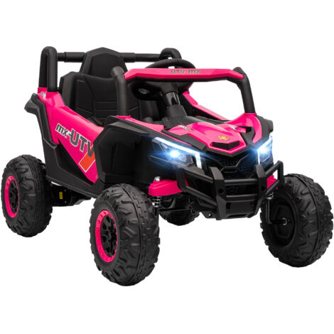 Voiture électrique pour enfants UTV 12V avec 2 moteurs Télécommande 2,4G Vitesse jusqu’à 7 km/h Système de suspension rose