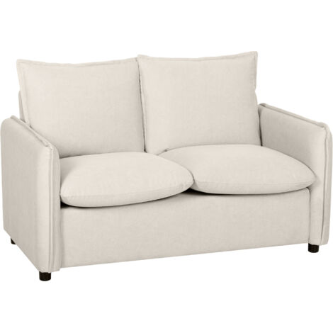 Canapé rembourré 2 places en tissu effet cuir respirant, rembourrage épais, 2 coussins, accoudoirs, pour le salon, crème (1/5)