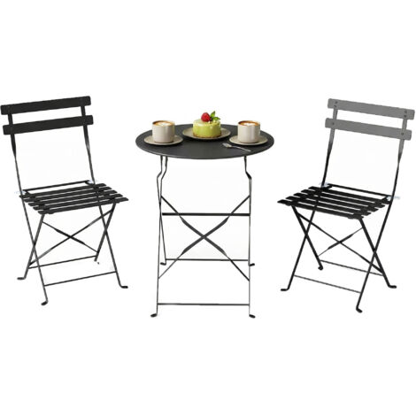 Ensemble bistrot extérieur, mobilier de jardin pliant avec table et 2 chaises, noir. (1/5)
