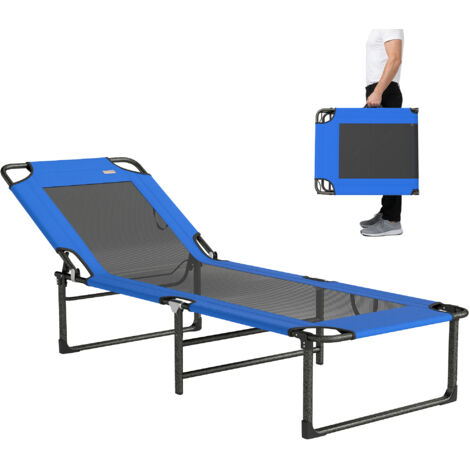 Chaise longue pliante, dossier réglable à 4 positions, poignée de transport, couleur bleue. (1/5)