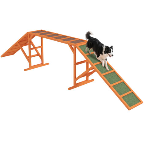 Rampe pour chiens d’agilité, parcours, antidérapant, étanche, bois, 335 x 55 x 60 cm, orange
