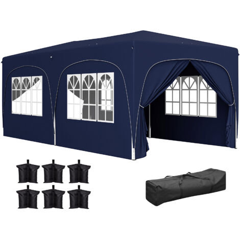 Gazebo pliant 3x6 m Gazabo avec sac de transport UPF50+ à hauteur réglable bleu foncé (1/5)