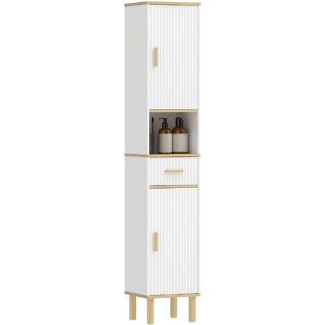 Armoire 172 cm, Armoire de salle de bain avec tiroir et étagères réglables, blanche (1/5)