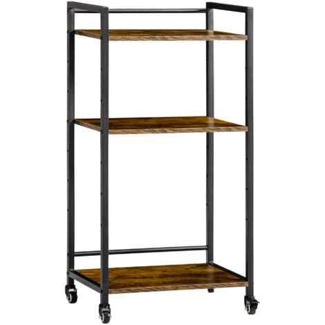 Stand d’imprimante pour bureau de bureau avec 3 étagères, chariot de rangement avec 30x35x100,5 cm, brun rustique (1/5)