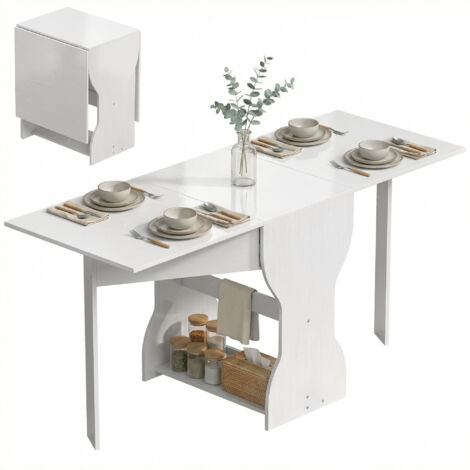Table à manger pliante avec rangement, pour 2-4 personnes, design compact pour petits espaces, 160x60x75 cm, cuisine et salle à manger, blanc