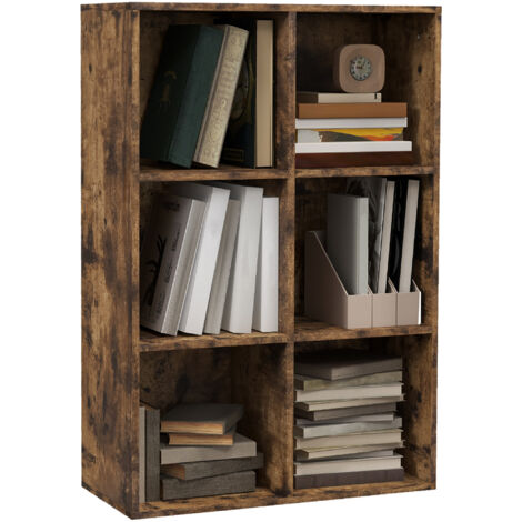 Bibliothèque à 3 niveaux avec 6 cubes de rangement pour l’étude 65,5x30x97,5 cm Rustic Brown (1/5)