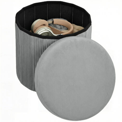 Banc de rangement en boursoufle pliant 35 L 38x38x38 cm Rembourré en velours gris foncé Malle de rangement (1/5)