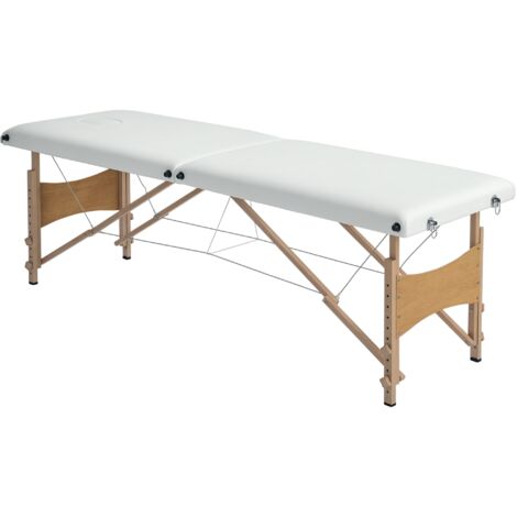 Table de massage pliante avec cadre en bois avec hauteur réglable et sac de transport 186x60x61-87 cm Crème (1/5)