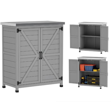 Armoire de jardin en Bois Extérieur. armoire de rangement de Jardin avec Plan de Travail acier galvanisé 79x43x92cm gris (1/5)