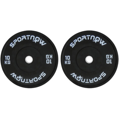 Ensemble de 2 disques de sport de 10 kg pour barre et haltères avec fixation de 5 cm de Ø, noirs (1/5)