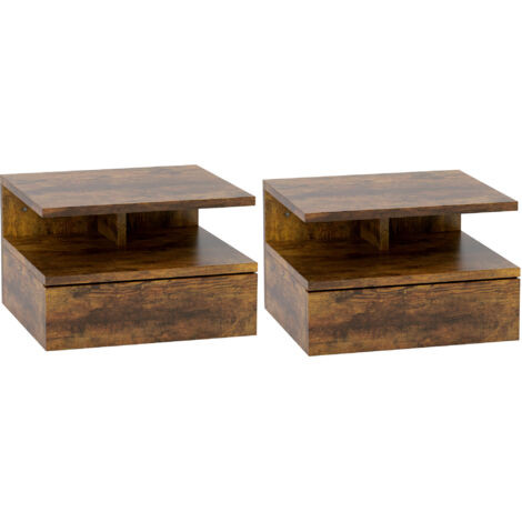 2 tables de chevet flottantes avec 1 tiroir et étagère ouverte Design moderne 35x32x22,5 cm Brun rustique (1/5)