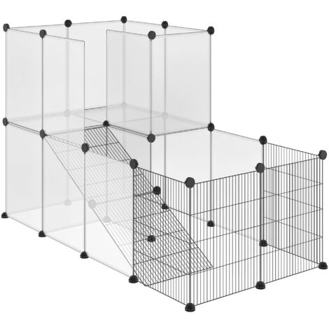Cage pour petits animaux parc à animaux avec 27 panneaux et forme personnalisable pour cochons d’Inde, lapins, chinchillas, 140x70x90 cm Transparent (1/5)
