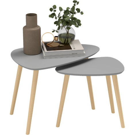 Ensemble de 2 tables d’appoint tables de nidification avec pieds en bois 59,5x39,5x45 cm et 44,5x28,5x40 cm gris et naturel (1/5)