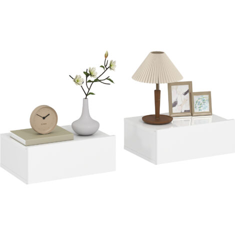 Ensemble de 2 tables de chevet flottantes avec 1 tiroir mural de style moderne pour chambre 40x30x15 cm blanc (1/5)