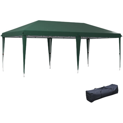 Gazebo de jardin 6x3 m avec 3 niveaux Sac de transport à hauteur réglable Cadre en acier Anti-UV Vert (1/5)