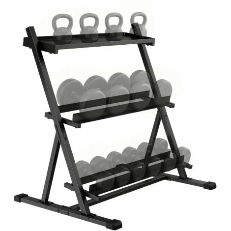 Support pour haltères à 3 niveaux Rack en acier avec barres réglables pour la salle de sport Charge à domicile 200 kg