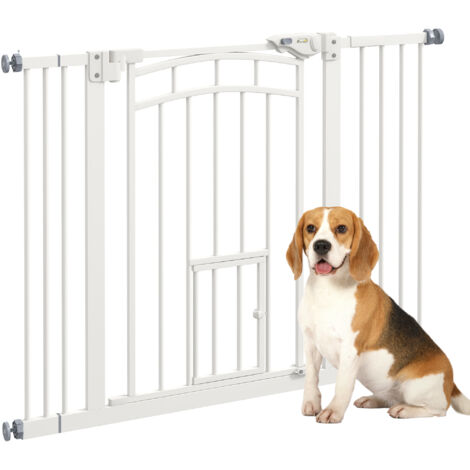 Barrière de sécurité pour chiens 74-100 cm avec monture de pression d’extension double serrure pour l’escalier blanc (1/5)