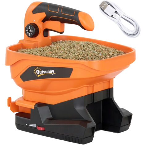 Écarteur portable 3,3 L 8 niveaux de débit port USB à dispersion réglable large pour le sel de gazon jusqu’à 800 m² Orange (1/5)