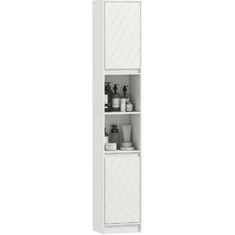 Meuble colonne salle de bain. meuble de rangement avec 2 portes. 2 compartiments ouverts. . 30 x 24 x 170 cm. blanc (1/5)