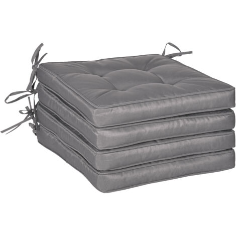 Ensemble de coussins pour les chaises de salle à manger et de jardin imperméables avec 2 attaches de fixation 42x42x5 cm Gris foncé (1/5)