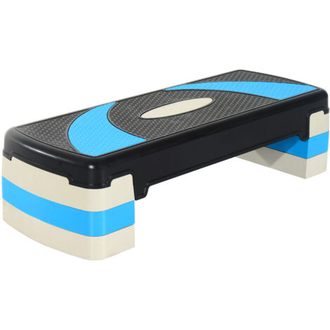 Step aérobie bleu réglable sur trois niveaux avec surface antidérapante. Conception stable pour les séances d’exercice et de remise en forme.