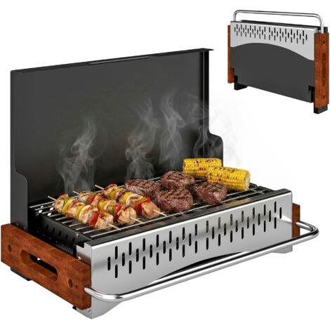 Barbecue au charbon portable avec plateau amovible, acier inoxydable et métal, 50,5x34x33 cm, noir (1/5)