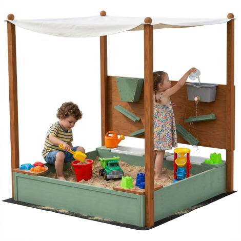 Bac à sable pour enfants en bois avec toit, bac à sable pour enfants avec 2 places, 2 boîtes, Entonnoir 116x112,5x128 cm Vert