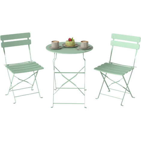 Ensemble de jardin pliant avec 2 chaises pliantes, table ronde, structure métallique électrophorique pour balcon vert (1/5)