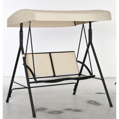 Balançoire de jardin 2 places avec auvent réglable, 140x118x162cm beige (1/5)