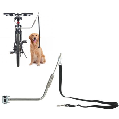 Laisse de Vélo pour Chien 180 cm en Inox . Fixation Rapide. Ressort Amortisseur. Sangle Ajustable. Argent