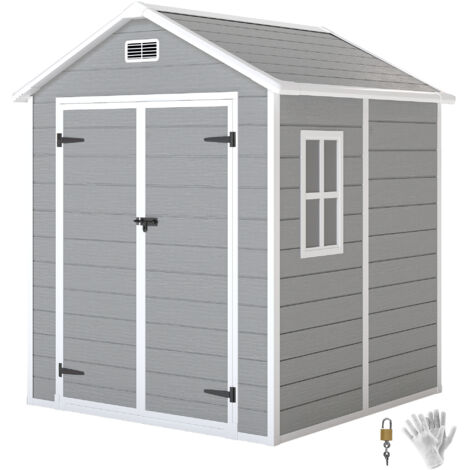 Abri de jardin en résine 2.7 m² avec plancher portes à loquet 3 fenêtre structure en aluminium 240 x 190 x 228 cm gris